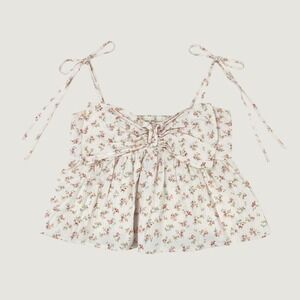 Thirty/Thirty Floral Tie Shoulder Babydoll Camisole Top Womens Medium Pink Bow